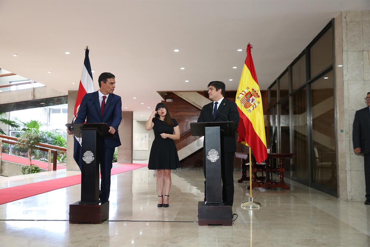 31/08/2018. Viaje de Pedro Sánchez a Latinoamérica: Costa Rica. El presidente del Gobierno, Pedro Sánchez, y el presidente de la República d...