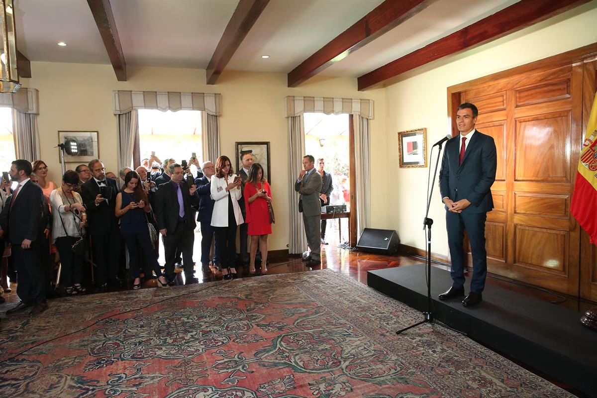 31/08/2018. Viaje de Pedro Sánchez a Latinoamérica: Costa Rica. El presidente del Gobierno, Pedro Sánchez, se dirige a los representantes de...