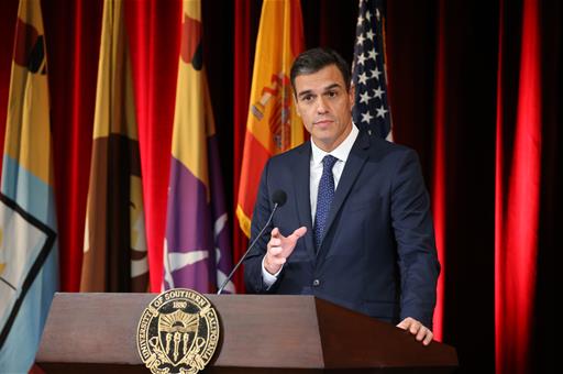 28/09/2018. Pedro Sánchez en la Univesidad del Sur de California. El presidente del Gobierno, Pedro Sánchez, pronuncia un discurso en la Uni...