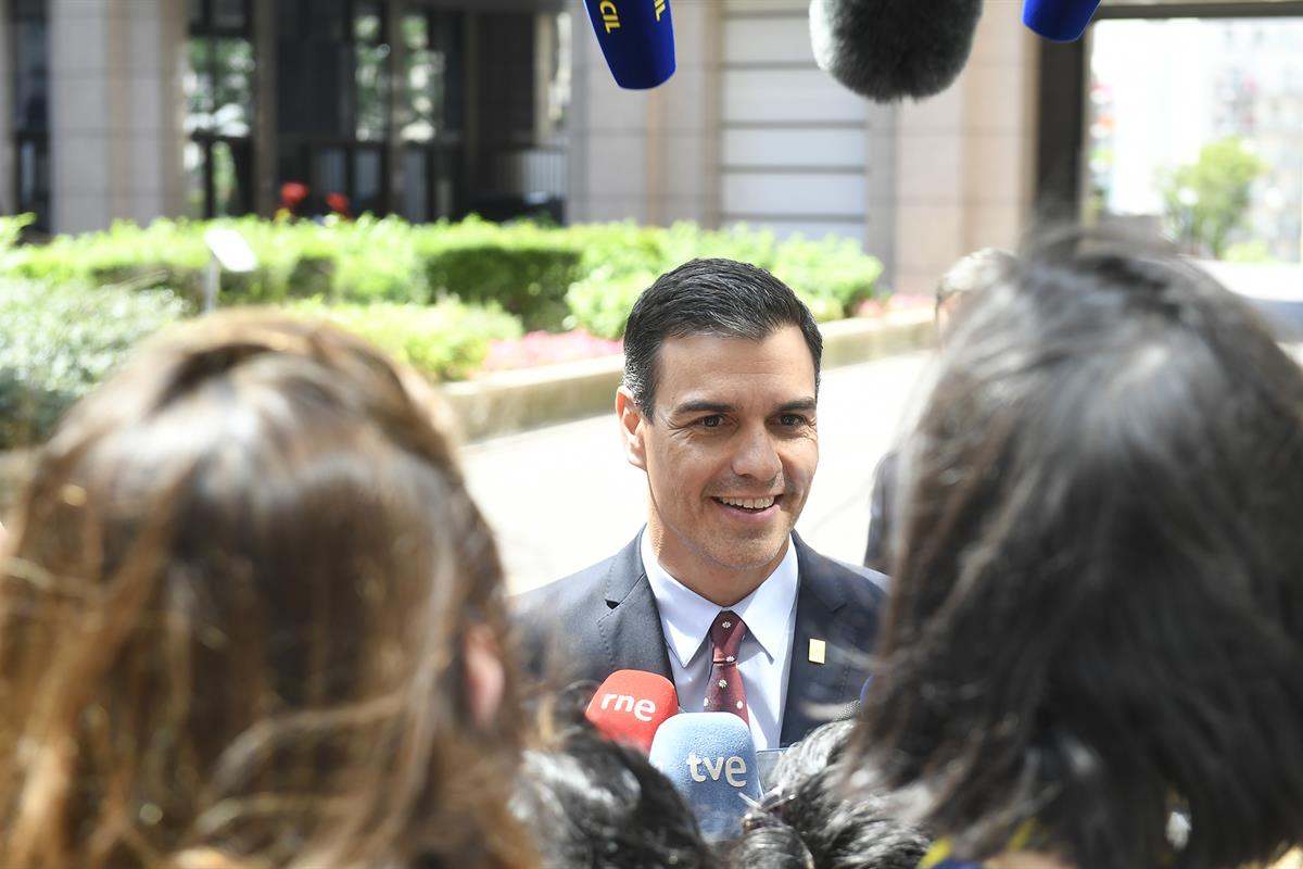 1/07/2019. Declaraciones de Pedro Sánchez en la reunión del Consejo Europeo extraordinario. El presidente del Gobierno en funciones, Pedro S...