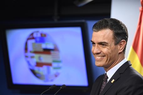 2/07/2019. Conferencia de Pedro Sánchez tras los acuerdos de la UE. El presidente del Gobierno en funciones, Pedro Sanchez, durante la confe...