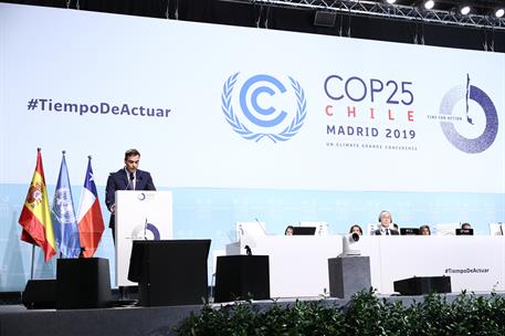 2/12/2019. COP25: Inauguración. El presidente del Gobierno en funciones, Pedro Sánchez, interviene en la inaguración de la 25ª Conferencia d...