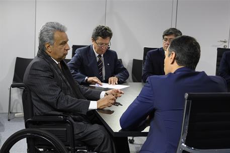 2/12/2019. COP25: Reunión con Lenin Moreno. El presidente del Gobierno en funciones, Pedro Sánchez, se reúne con el presidente de Ecuador, L...