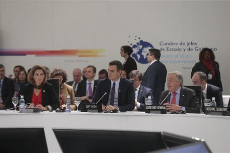 2/12/2019. COP25: Diálogo de líderes. El presidente del Gobierno en funciones, Pedro Sánchez, durante su intervención en el "Diálogo de líde...