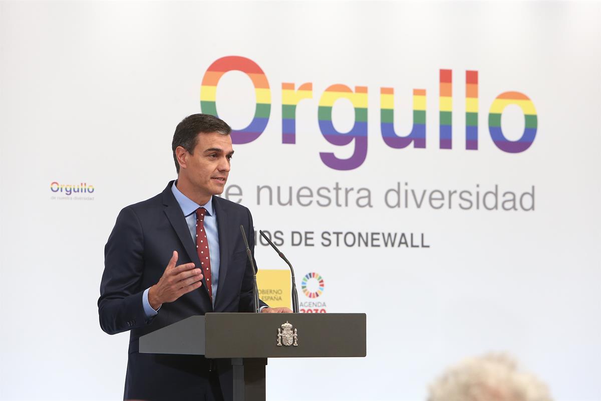 3/07/2019. Sánchez recibe a los representantes de colectivos LGTBI. El presidente del Gobierno en funciones, Pedro Sánchez, durante su inter...