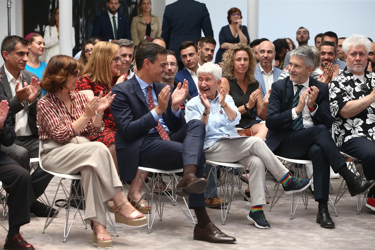 3/07/2019. Sánchez recibe a los representantes de colectivos LGTBI. El presidente del Gobierno, Pedro Sánchez, junto a la vicepresidenta, Ca...