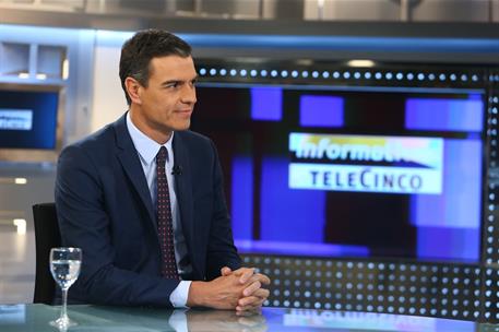 4/07/2019. Entrevista de Pedro Sánchez en Telecinco. El presidente del Gobierno en funciones, Pedro Sánchez, durante la entrevista que ha co...