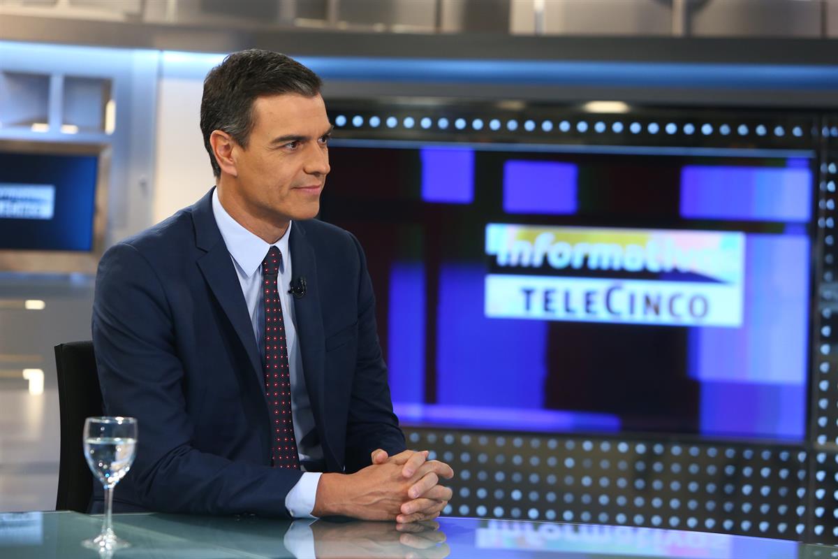 4/07/2019. Entrevista de Pedro Sánchez en Telecinco. El presidente del Gobierno en funciones, Pedro Sánchez, durante la entrevista que ha co...