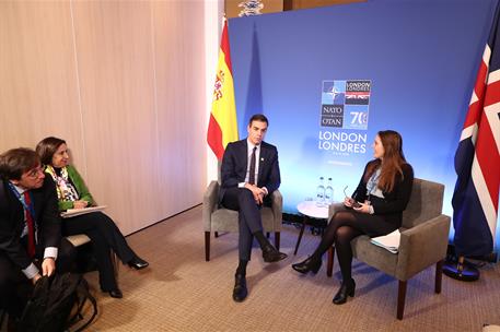 4/12/2019. Reuniones bilaterales de Pedro Sánchez en la Cumbre de la OTAN. El presidente del Gobierno en funciones, Pedro Sánchez, durante s...