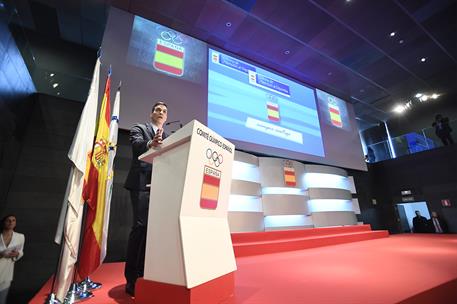8/04/2019. Pedro Sánchez asiste a la presentación de la Oficina de Atención al Deportista. El presidente del Gobierno, Pedro Sánchez, durant...