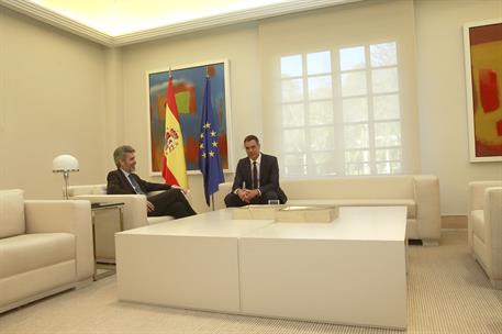 9/01/2019. Pedro Sánchez recibe a Carlos Lesmes, presidente del CGPJ. El presidente del Gobierno, Pedro Sánchez, durante la reunión que ha m...