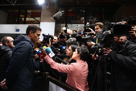 11/04/2019. El presidente asiste al Consejo Europeo Extraordinario sobre el Brexit. El presidente del Gobierno, Pedro Sánchez, atiende a los...