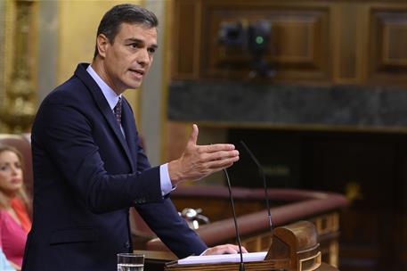 11/09/2019. Comparecencia de Pedro Sánchez en el Congreso. El presidente del Gobierno en funciones, Pedro Sánchez, durante su intervención e...