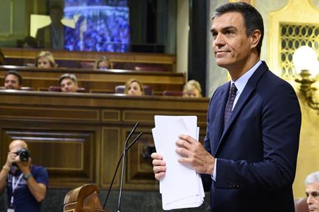 11/09/2019. Comparecencia de Pedro Sánchez en el Congreso. El presidente del Gobierno en funciones, Pedro Sánchez, durante su intervención e...