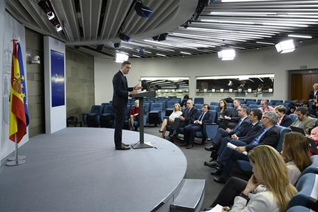 11/12/2019. Comparecencia de Pedro Sánchez en La Moncloa. El presidente del Gobierno en funciones, Pedro Sánchez, comparece en La Moncloa tr...