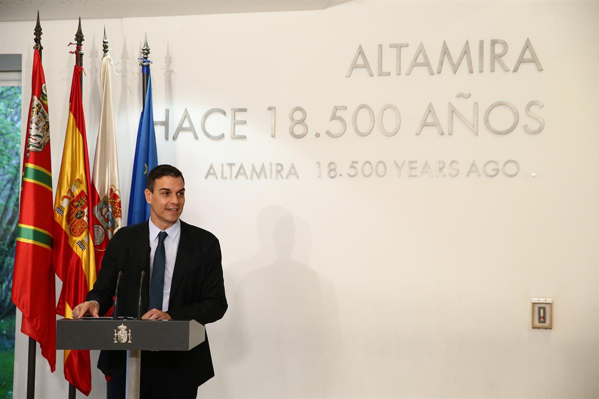 12/03/2019. Pedro Sánchez visita Cantabria. El presidente del Gobierno, Pedro Sánchez, durante su intervención al término de su visita al Mu...