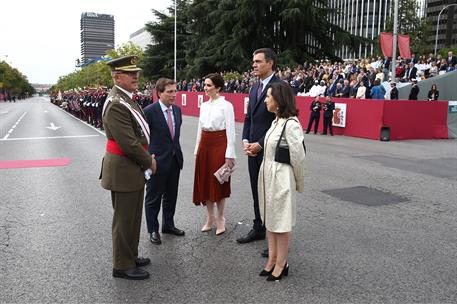 12/10/2019. 12 de Octubre. El presidente del Gobierno en funciones, Pedro Sánchez, momentos antes del inicio del desfile militar conmemorati...
