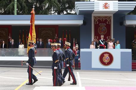 12/10/2019. 12 de Octubre. El presidente del Gobierno en funciones, Pedro Sánchez, en la tribuna de autoridades junto a parte de su Gobierno...