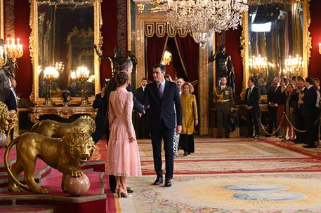 12/10/2019. 12 de Octubre. El presidente del Gobierno en funciones, Pedro Sánchez, a su llegada a la recepción ofrecida por los Reyes de Esp...