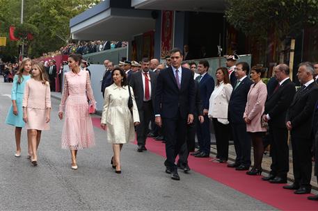 12/10/2019. 12 de Octubre. El presidente del Gobierno en funciones, Pedro Sánchez, durante el acto conmemorativo del 12 de Octubre, junto a ...
