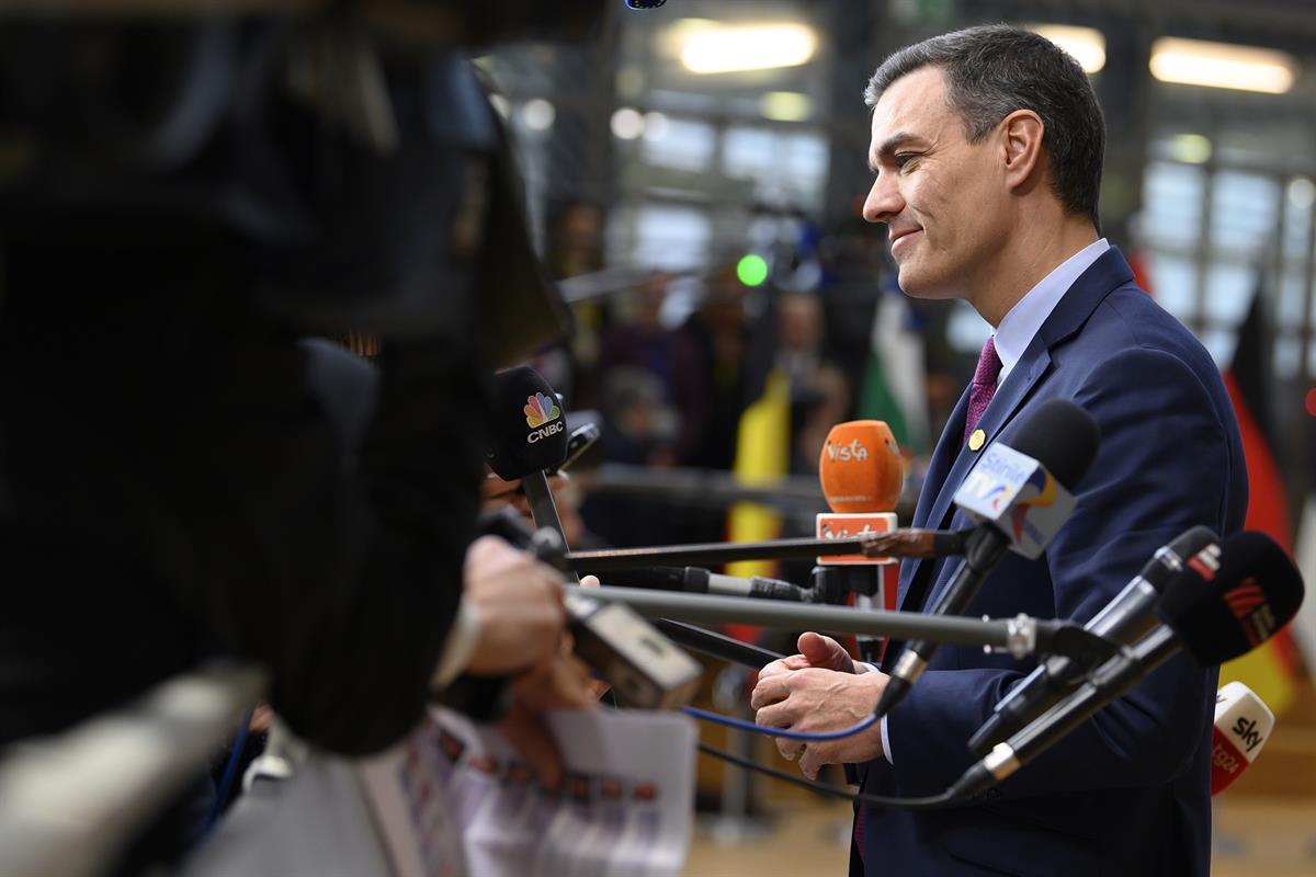 12/12/2019. Pedro Sánchez asiste al Consejo Europeo. El presidente del Gobierno en funciones, Pedro Sánchez, atiende a los medios de comunic...