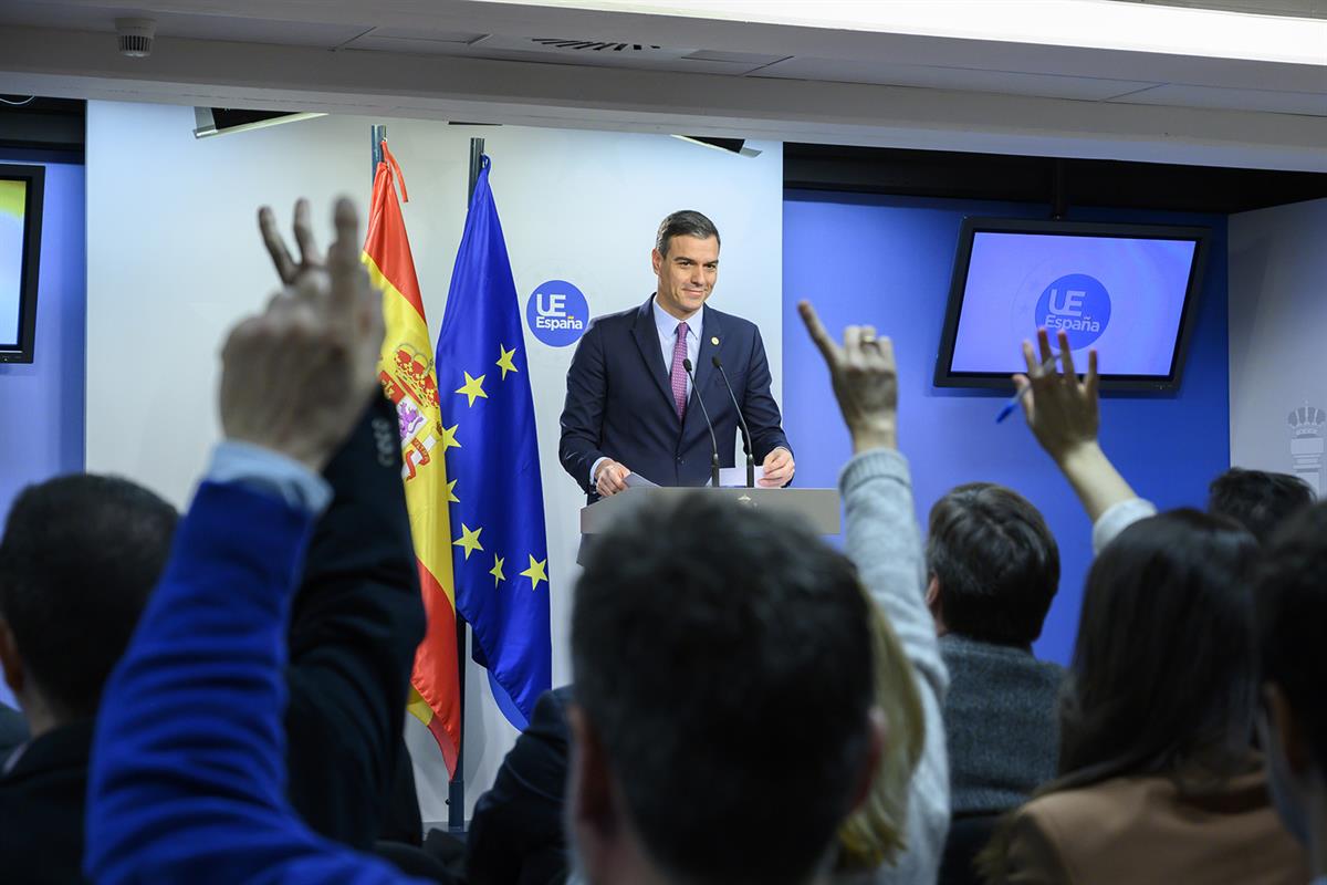 13/12/2019. Pedro Sánchez asiste al Consejo Europeo (2ª jornada). El presidente del Gobierno en funciones, Pedro Sánchez, comparece ante los...