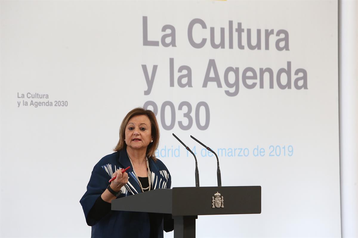 14/03/2019. Pedro Sánchez preside el encuentro 'La Cultura y la Agenda 2030'. La alta comisionada para la Agenda 2030, Cristina Gallach, dur...
