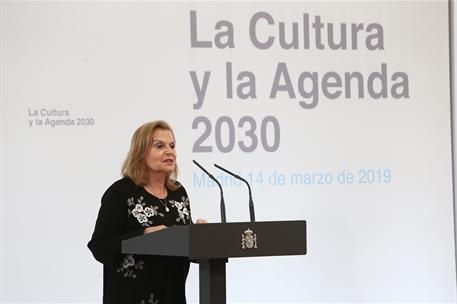 14/03/2019. Pedro Sánchez preside el encuentro 'La Cultura y la Agenda 2030'. La académica de la lengua y presidenta de CEDRO, Carme Riera, ...
