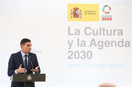 14/03/2019. Pedro Sánchez preside el encuentro 'La Cultura y la Agenda 2030'. El presidente del Gobierno, Pedro Sánchez, durante su interven...