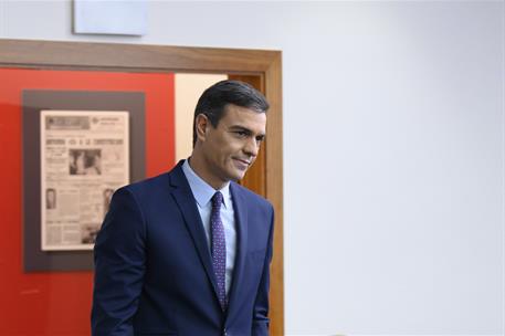 14/10/2019. Comparecencia institucional de Pedro Sánchez. El presidente del Gobierno en funciones, Pedro Sánchez, a su llegada a la comparec...