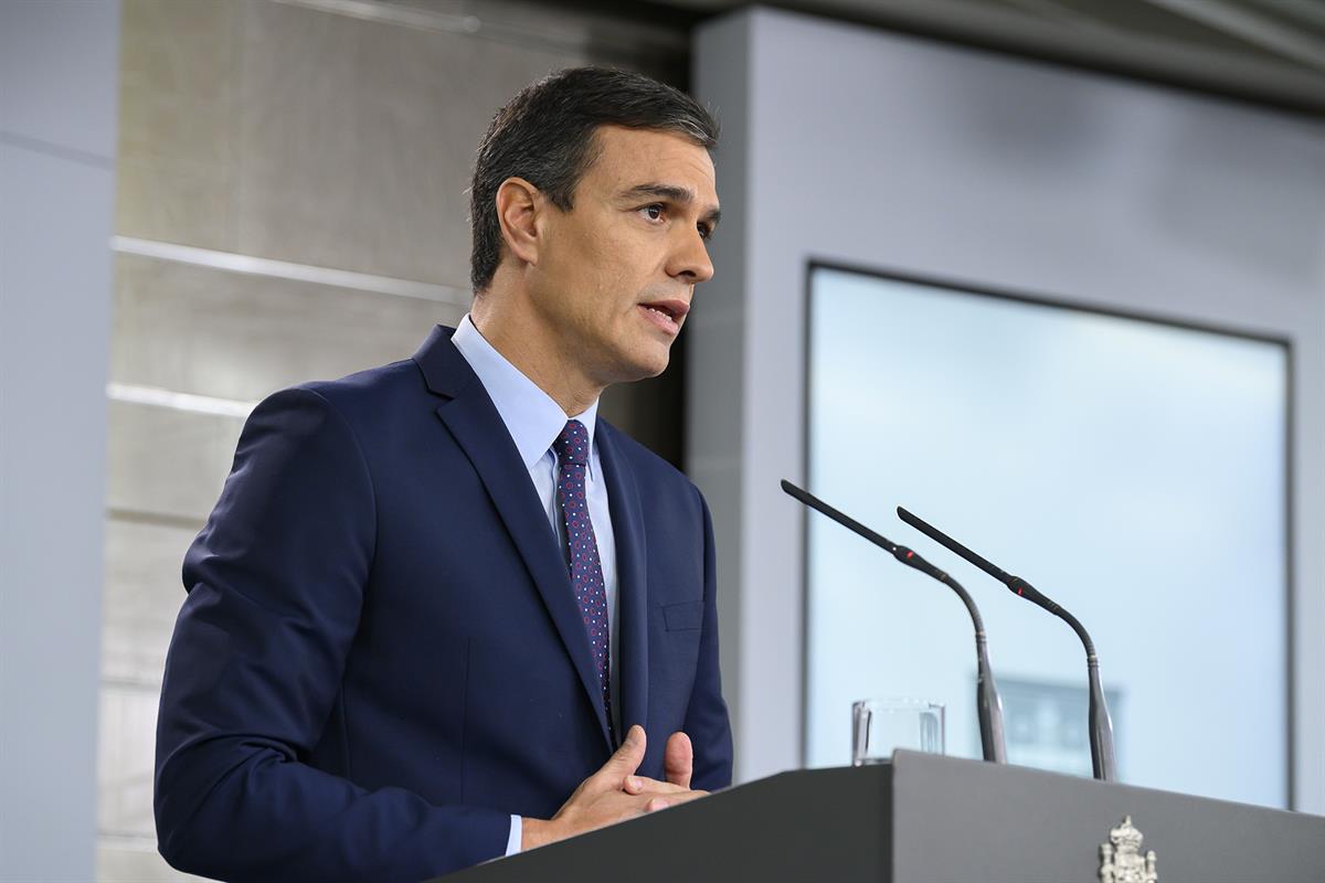 14/10/2019. Comparecencia institucional de Pedro Sánchez. El presidente del Gobierno en funciones, Pedro Sánchez, comparece ante los medios ...