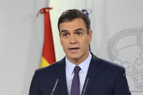 14/10/2019. Comparecencia institucional de Pedro Sánchez. El presidente del Gobierno en funciones, Pedro Sánchez, durante su comparecencia a...