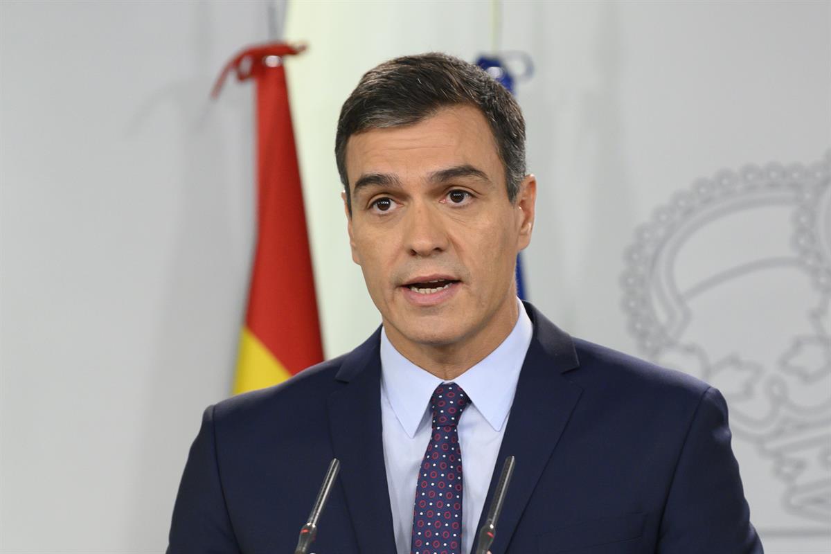 14/10/2019. Comparecencia institucional de Pedro Sánchez. El presidente del Gobierno en funciones, Pedro Sánchez, durante su comparecencia a...