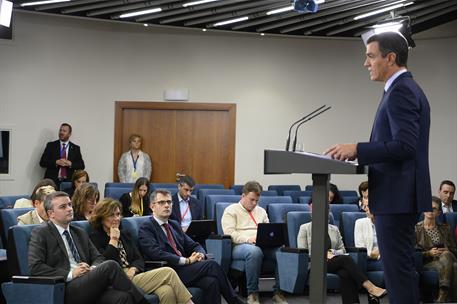 14/10/2019. Comparecencia institucional de Pedro Sánchez. El presidente del Gobierno en funciones, Pedro Sánchez, durante su comparecencia a...