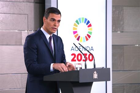 15/02/2019. Declaración institucional del presidente del Gobierno. El presidente del Gobierno, Pedro Sánchez, durante la declaración institu...