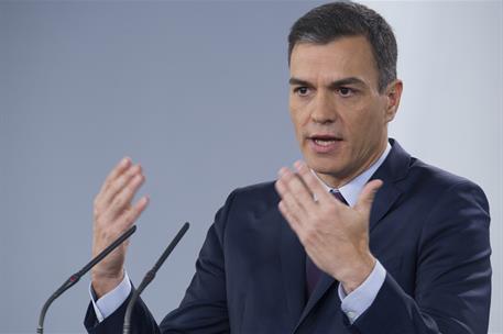 15/02/2019. Declaración institucional del presidente del Gobierno. El presidente del Gobierno, Pedro Sánchez, durante la declaración institu...