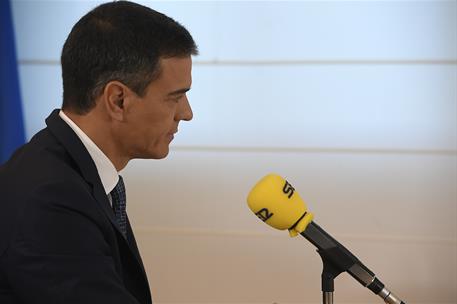 15/07/2019. Pedro Sánchez, entrevistado en la Cadena SER. El presidente del Gobierno en funciones, Pedro Sánchez, durante la entrevista en e...