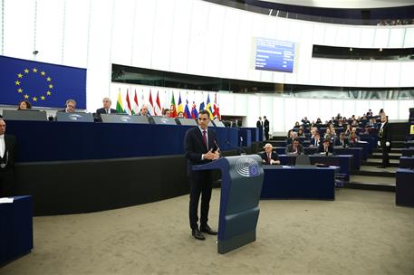 16/01/2019. Pedro Sánchez interviene ante el Pleno del Parlamento Europeo. El presidente del Gobierno, Pedro Sánchez, durante su intervenció...