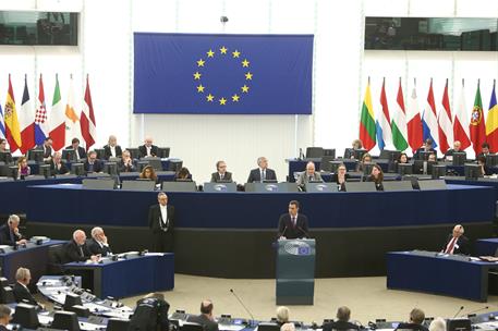 16/01/2019. Pedro Sánchez interviene ante el Pleno del Parlamento Europeo. El presidente del Gobierno, Pedro Sánchez, durante su intervenció...