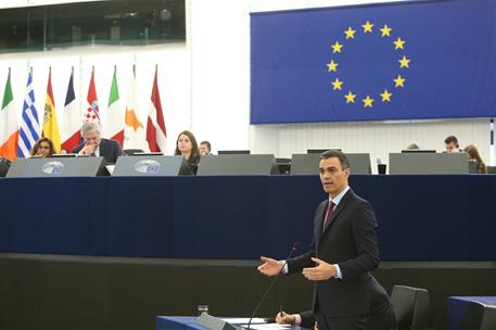 16/01/2019. Pedro Sánchez interviene ante el Pleno del Parlamento Europeo. El presidente del Gobierno, Pedro Sánchez, durante su intervenció...