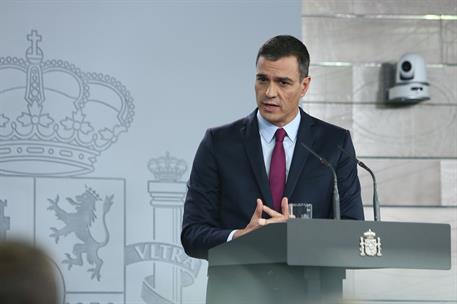 16/10/2019. Comparecencia del presidente del Gobierno en funciones. El presidente del Gobierno en funciones, Pedro Sánchez, durante su compa...