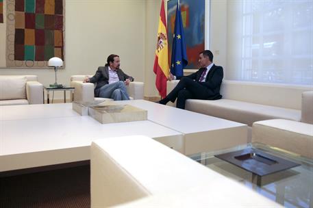 16/10/2019. Pedro Sánchez se reúne con Pablo Iglesias. El presidente del Gobierno en funciones, Pedro Sánchez, se reúne con el secretario ge...