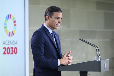 17/09/2019. Pedro Sánchez comparece en rueda de prensa para informar de su reunión con el Rey. El presidente del Gobierno en funciones, Pedr...