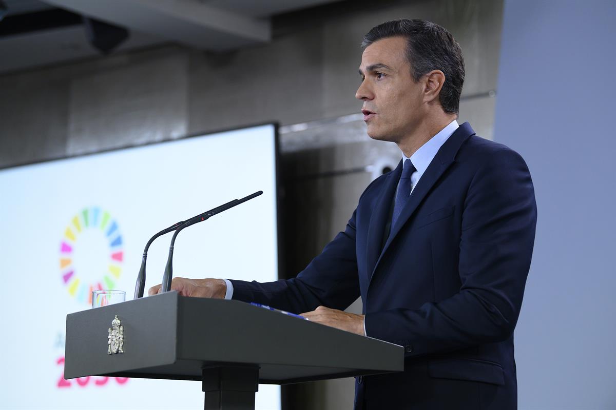 17/09/2019. Pedro Sánchez comparece en rueda de prensa para informar de su reunión con el Rey. El presidente del Gobierno en funciones, Pedr...