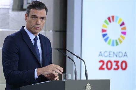 17/09/2019. Pedro Sánchez comparece en rueda de prensa para informar de su reunión con el Rey. El presidente del Gobierno en funciones, Pedr...