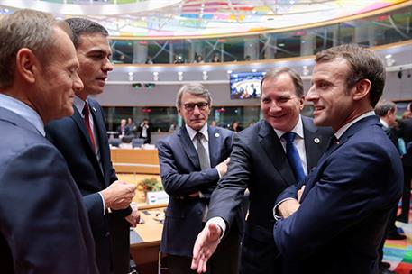 17/10/2019. El presidente Sánchez participa en el Consejo Europeo. El presidente del Consejo Europeo, Donald Tusk, el presidente del Gobiern...