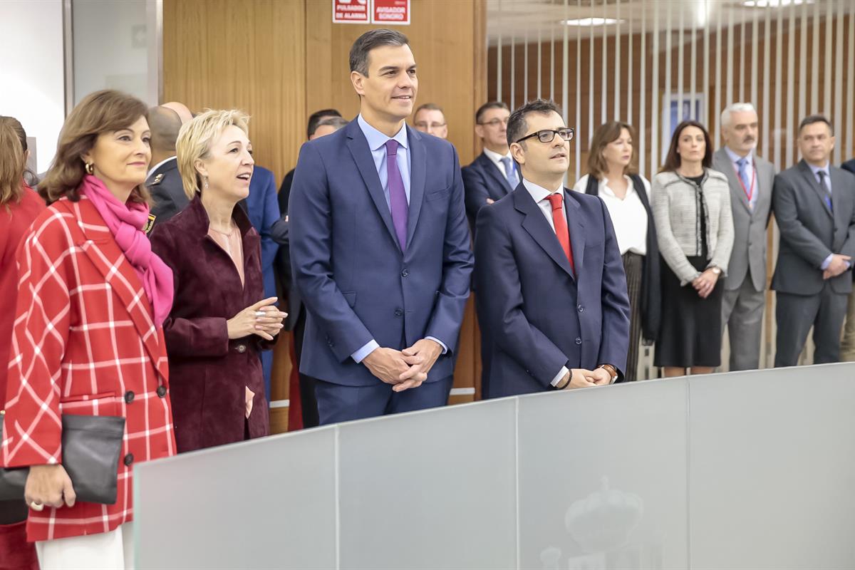 18/02/2019. Sánchez visita el nuevo Centro de Mando y Seguridad de La Moncloa. El presidente del Gobierno, Pedro Sánchez, durante su visita ...