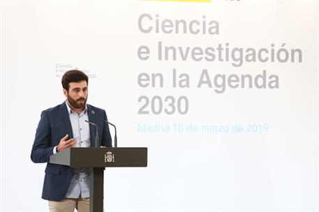 18/03/2019. Pedro Sánchez preside el encuentro "Ciencia e Investigación en la Agenda 2030". Pablo Rodríguez Ros, licenciado en Ciencias Ambi...