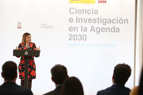 18/03/2019. Pedro Sánchez preside el encuentro "Ciencia e Investigación en la Agenda 2030". La alta comisionada para la Agenda 2030, Cristin...