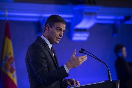 19/03/2019. Sánchez pronuncia la conferencia "Proteger el ideal de Europa". El presidente del Gobierno, Pedro Sánchez, durante su intervenci...